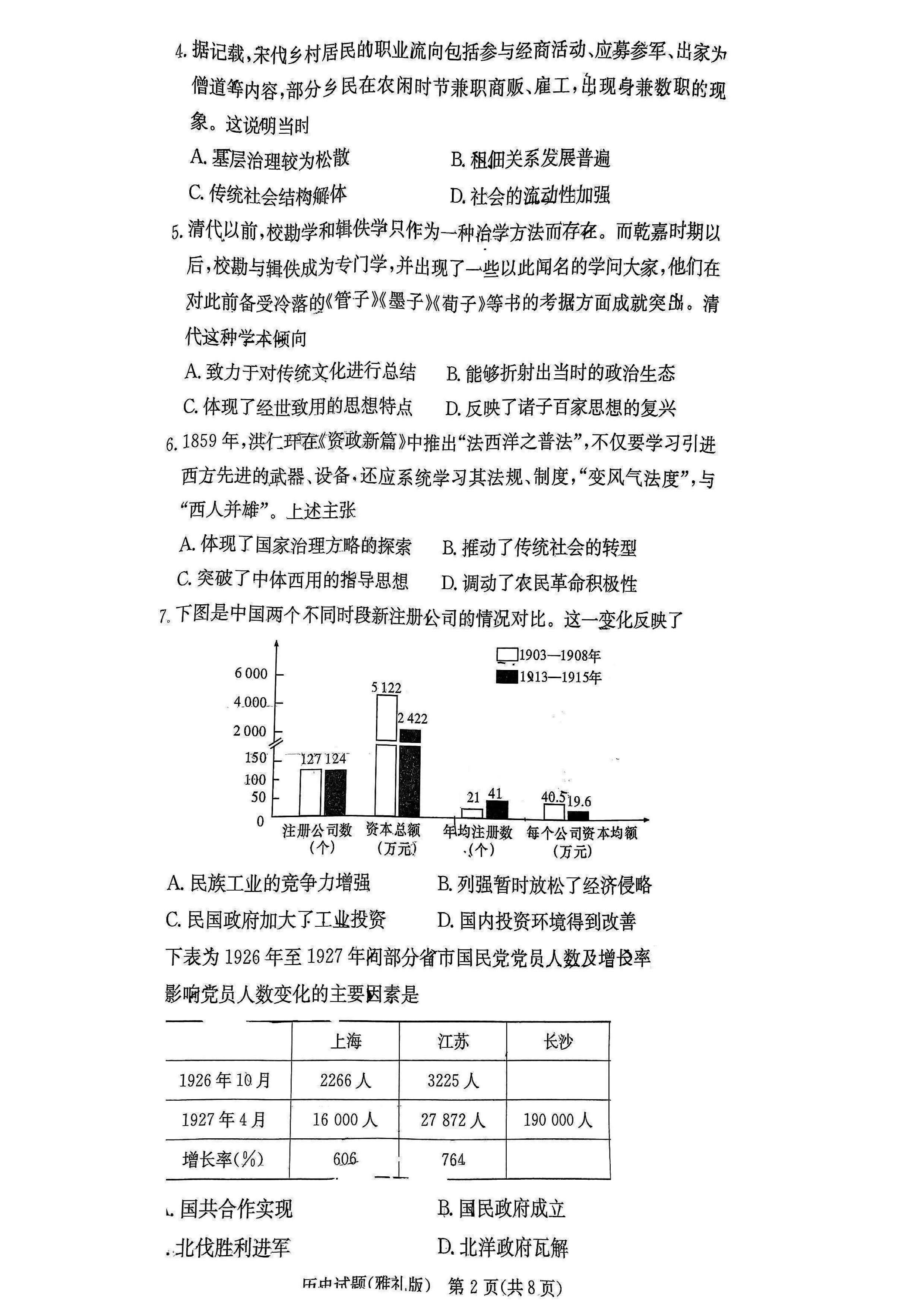 湖南雅礼中学2024届高三9月月考（一）历史试题及答案