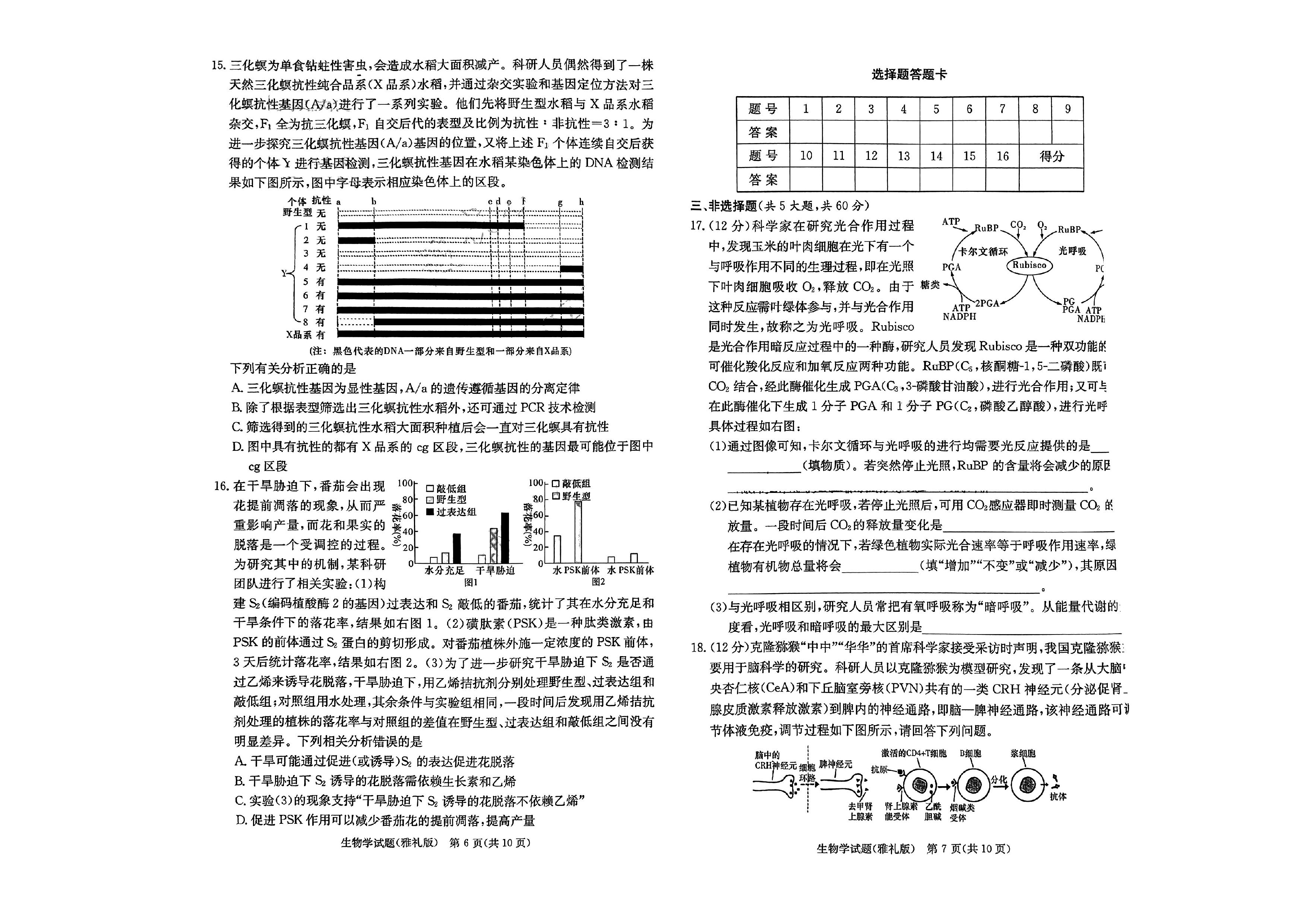 湖南雅礼中学2024届高三9月月考（一）生物试题及答案