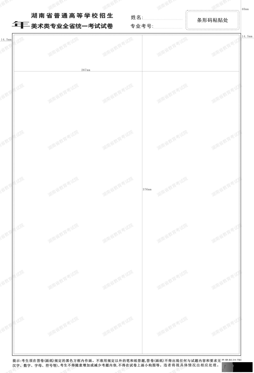 湖南省2024年普通高校招生美术类专业统一考试温馨提示