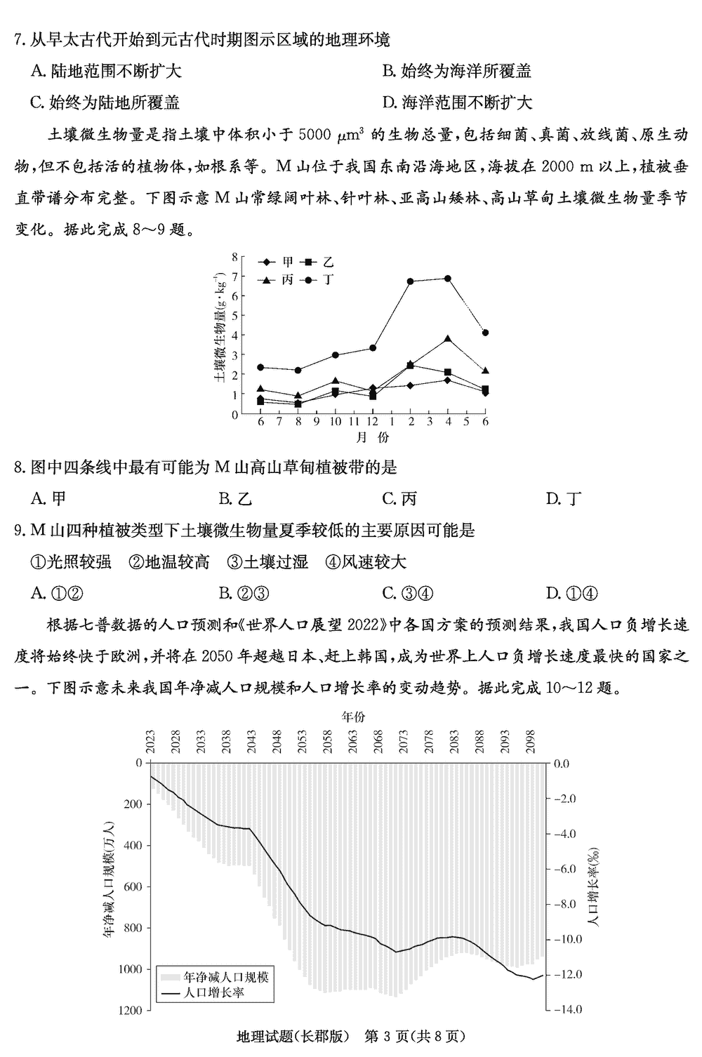 湖南长郡中学2024届高三上学期月考(四)地理试题及答案