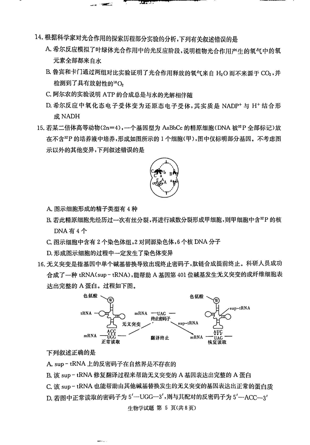 2024届湖南九校联盟高三第一次联考生物试题及答案