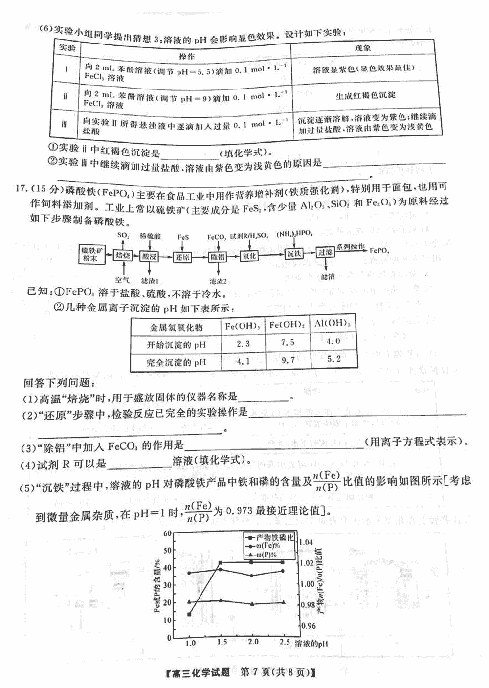 2024届湖南天壹名校联盟高三11月质检化学试题及答案