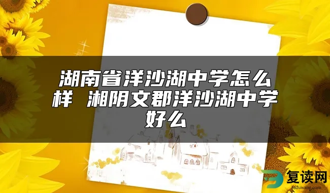 湖南省洋沙湖中学怎么样 湘阴文郡洋沙湖中学好么