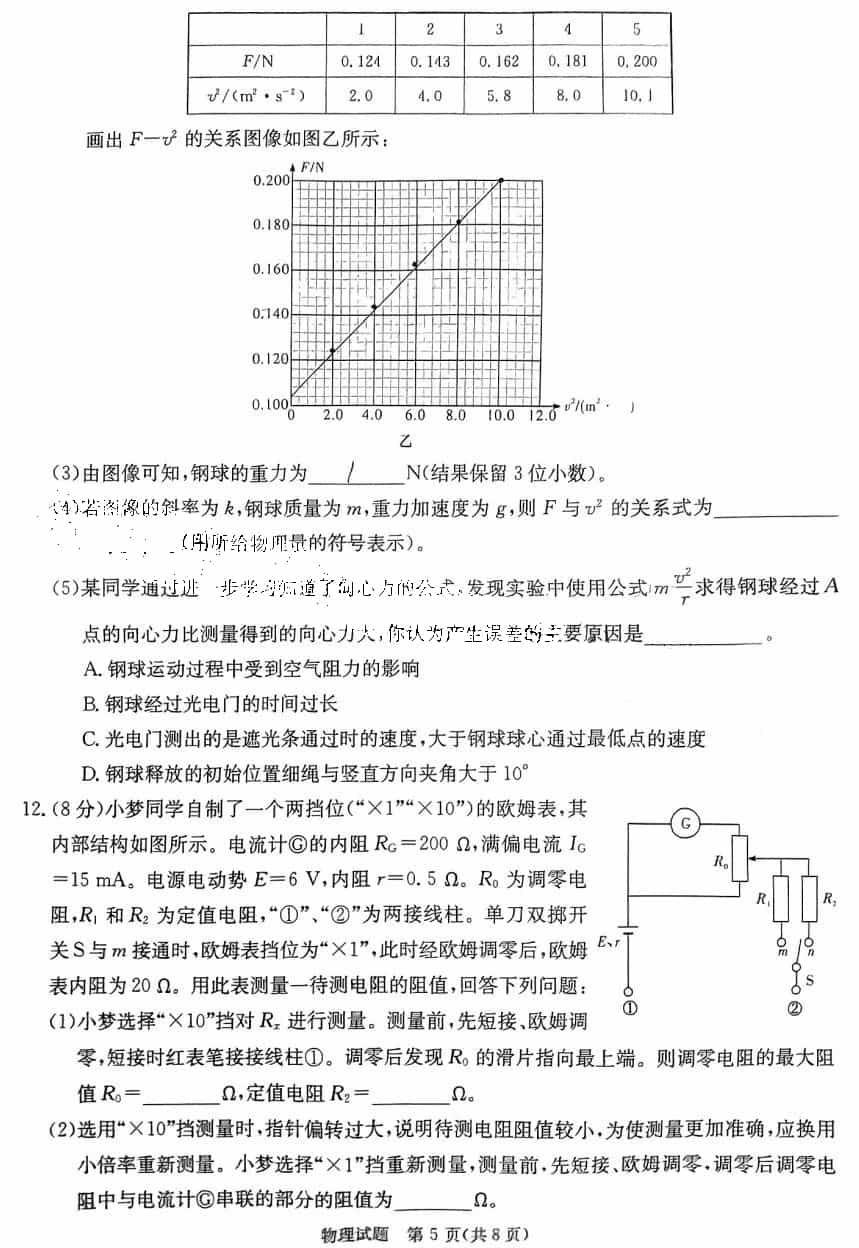 2024届湖南T8联考高三第一次联考物理试题及答案