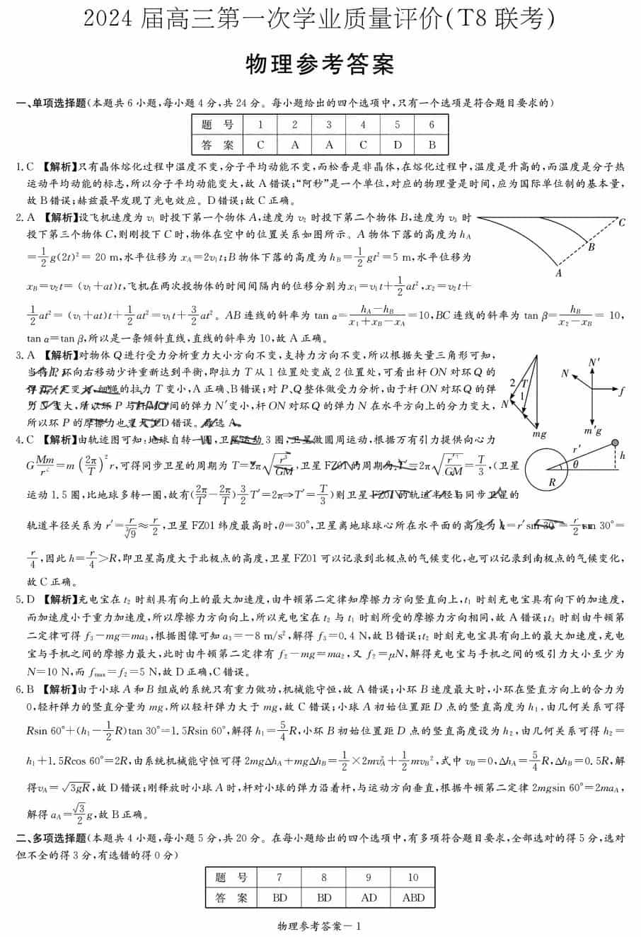 2024届湖南T8联考高三第一次联考物理试题及答案