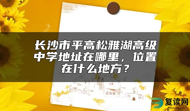 长沙市平高松雅湖高级中学地址在哪里，位置在什么地方？