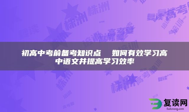 初高中考前备考知识点  如何有效学习高中语文并提高学习效率